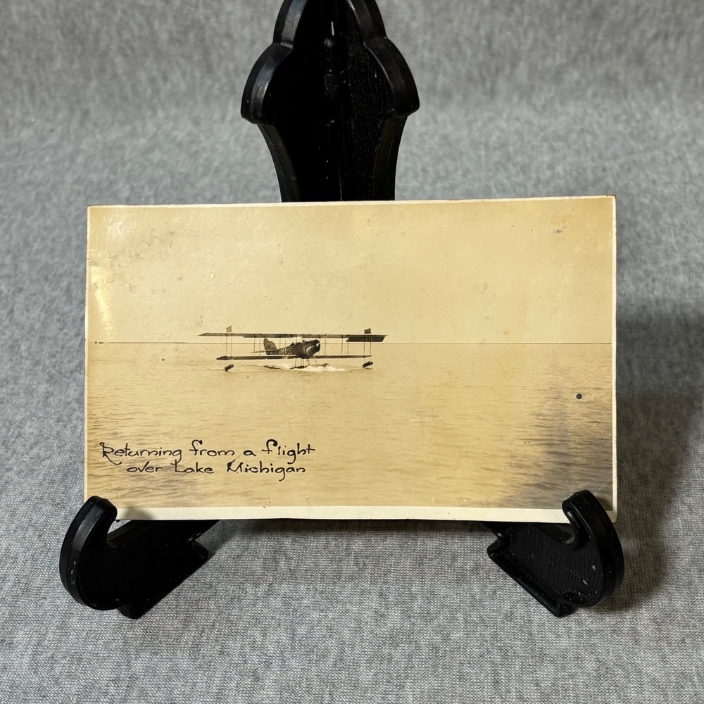 Antique Photo Curtiss N-9 Seaplane Lake Michigan Aviation Biplane 1910